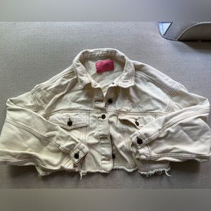 Cream Cropped Denim Jacket
